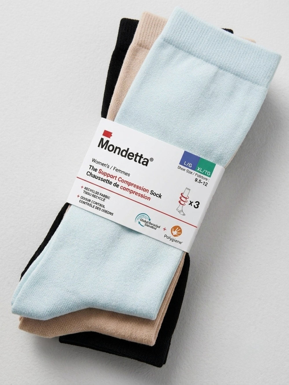 Mondetta Women's 3-Pack Recycled Graduated Compression Socks Sz L/G-XL/TG 9.5-12